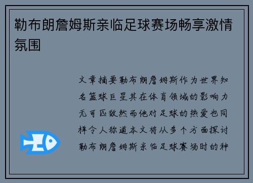 勒布朗詹姆斯亲临足球赛场畅享激情氛围